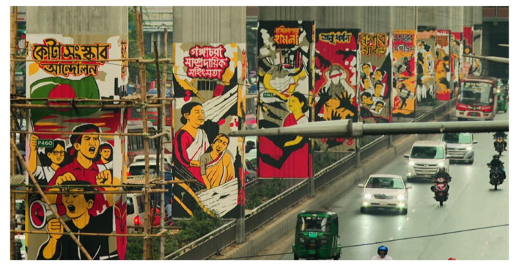মেট্রোরেলের পিলারে আঁকা গ্রাফিতির আনুষ্ঠানিক উদ্বোধন