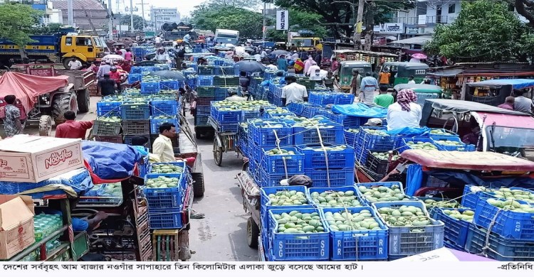 সাপাহারে তিন কিলোমিটার এলাকা জুড়ে বসেছে আমের হাট!