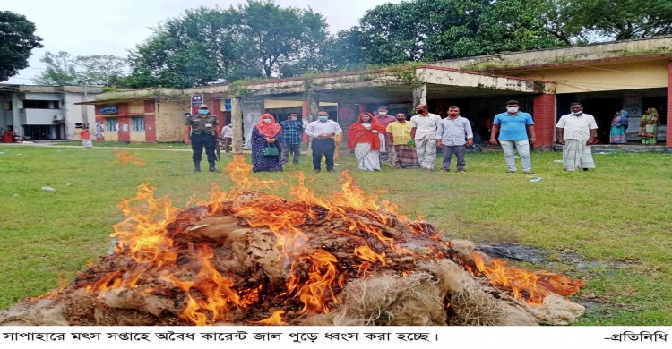 সাপাহারে অবৈধ কারেন্ট জাল ধ্বংস