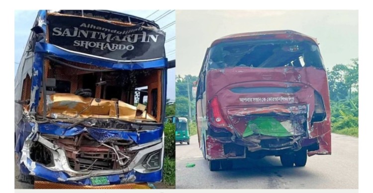 দাঁড়িয়ে থাকা বাসে আরেক বাসের ধাক্কা, প্রাণ গেল চালক ও সহকারীর